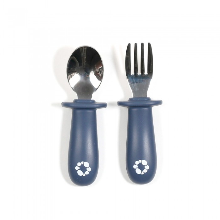 Duo cuillère et fourchette d'apprentissage bleuet bulle